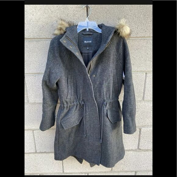 New Madewell Vancouver Wool blend Parka Dark Grey Size small - Picture 5 of 6